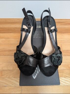 Geox Black Slingback Heels with Floral Accent